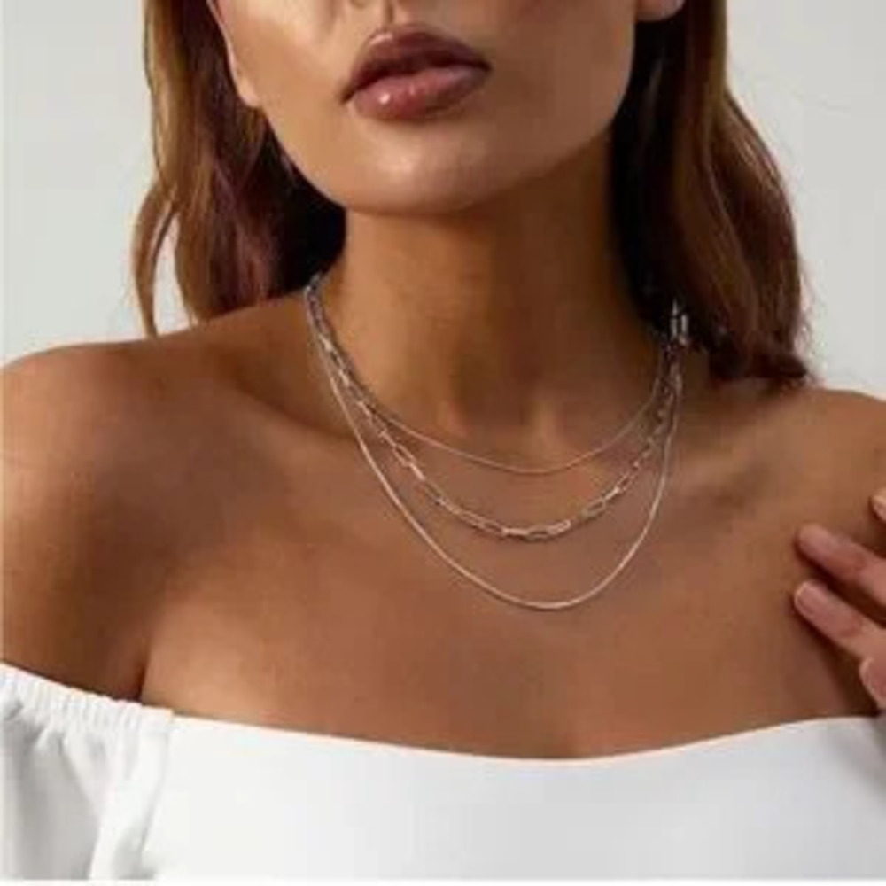 14k Silver Plated 3pc Paperclip Necklace Set